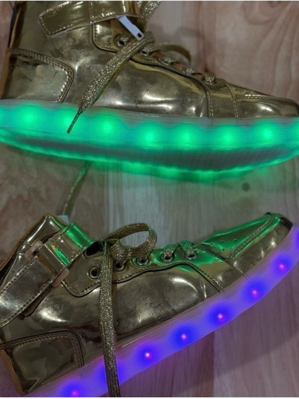 Gold Light-Up Sneakers with Multicolor LED Soles - Picture 5 of 7